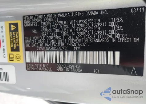 2011 Lexus Rx 350 z USA, uszkodzony, nr VIN 2T2ZK1BA3BC056743